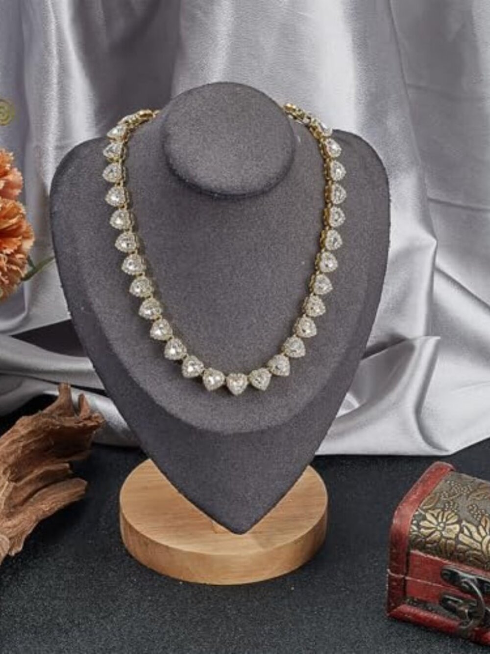 15.8in Gold Rhinestone Tennis Necklace Cubic Zirconia Tennis Chain | Crystal